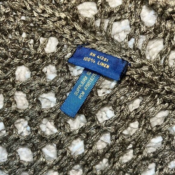 Vintage Polo Ralph Lauren Boho Fringe Linen Knit Cardigan Sweater Women’s Large - Picture 8 of 14